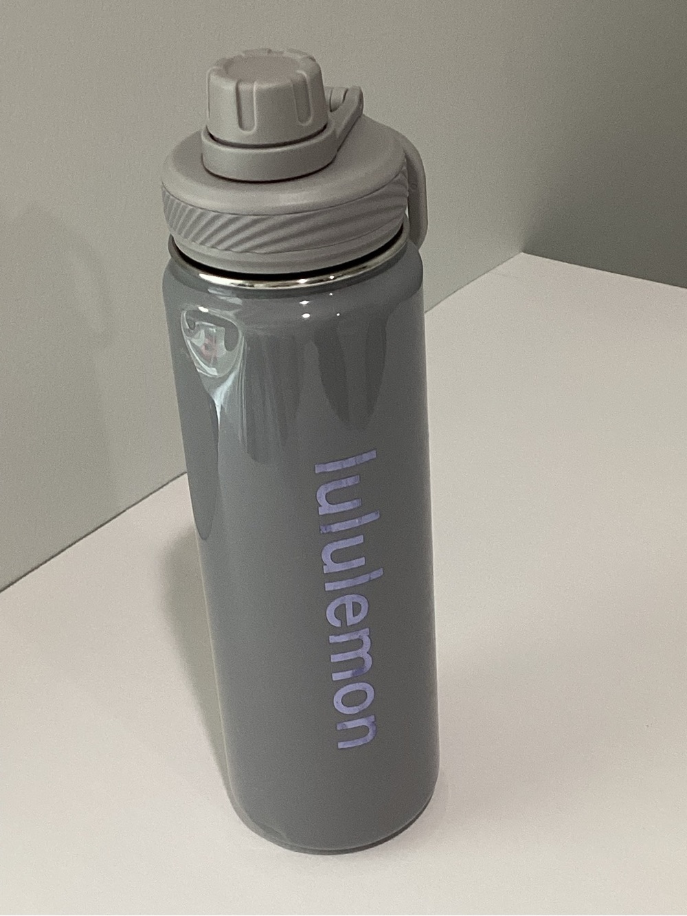 lululemon athletica Gray Stainless Water Bottle with Light Purple Logo